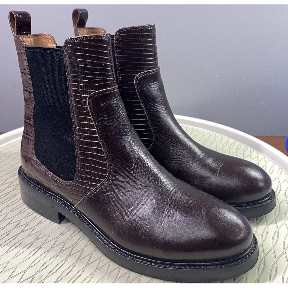 Jeffrey Campbell Edmond Chelsea Women's leather Brown Angle Boots Sz.‎ 7
